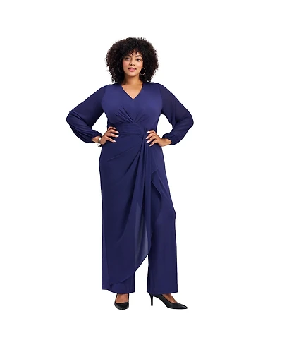 Avenue Women's Luxe Drape Chiffon Overlay Jumpsuit