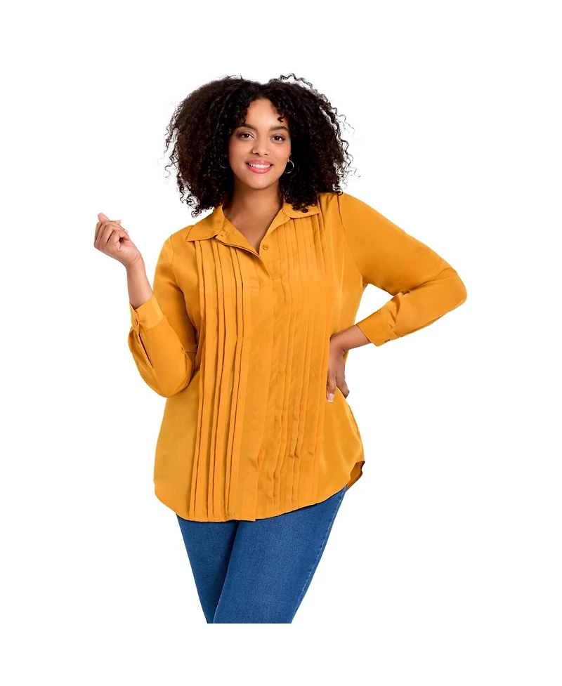 Avenue Women's Pleated Button Down Shirt