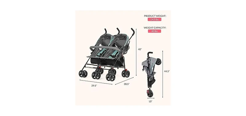 Dream On Me Baby Volgo Twin Umbrella Stroller