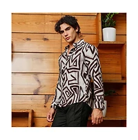 Campus Sutra Men's Onyx Black & Cloud Grey Abstract Breezy Shirt