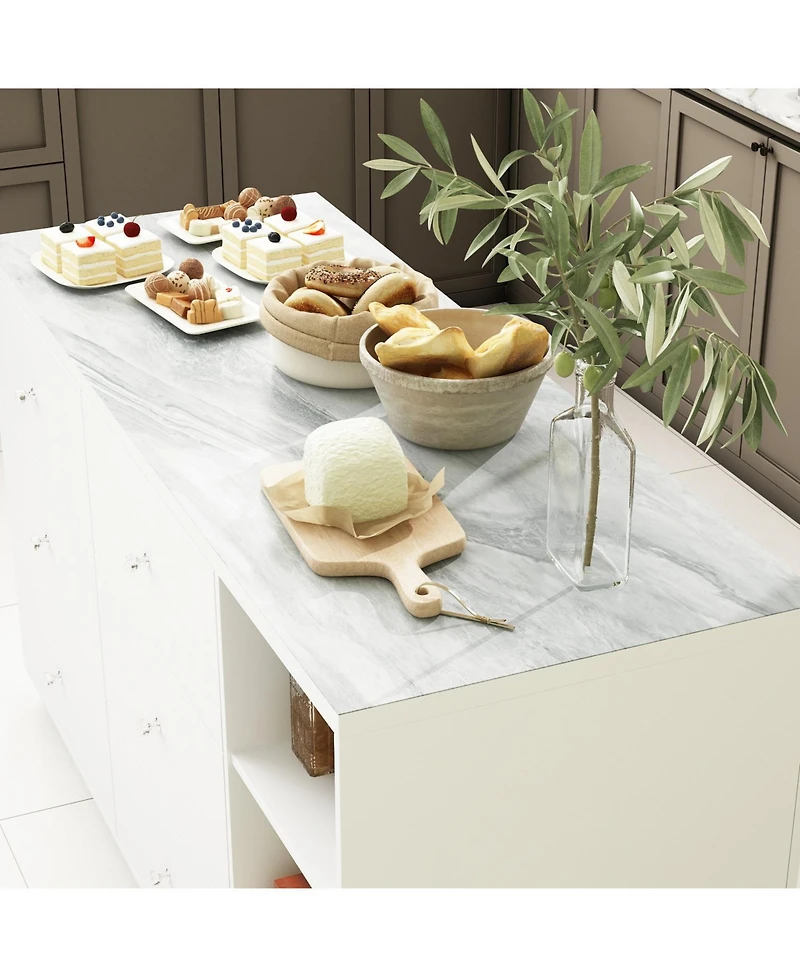Kitchen island with 4 drawers, movable tabletop, kitchen island storage table with dining table, coffee station and microwave rack for home, dining ro