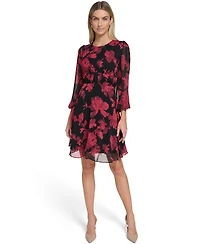Calvin Klein Petite Printed Long-Sleeve A-Line Dress