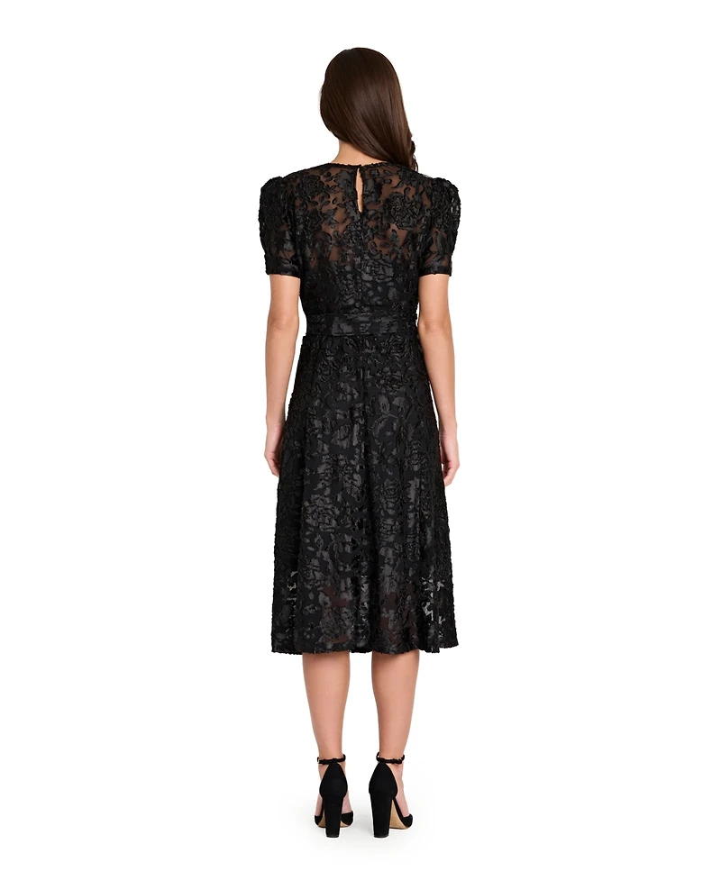 Tahari Asl Petite Puff Sleeve Burnout Dress