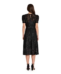 Tahari Asl Petite Puff Sleeve Burnout Dress