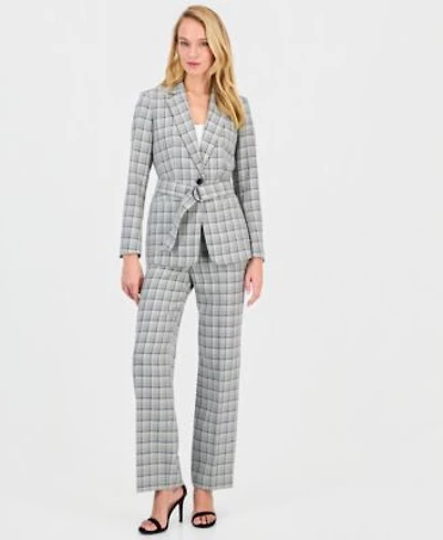 Anne Klein Womens Belted Notch Collar Long Sleeve Jacket Printed Mid Rise Pants