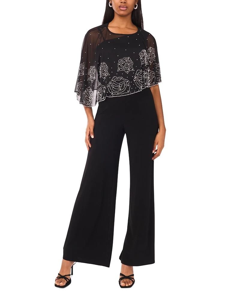 Msk Women's Asymmetrical Cape Crewneck Jumpsuit