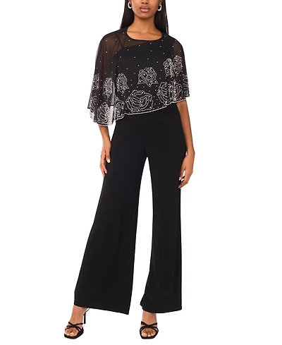 Msk Women's Asymmetrical Cape Crewneck Jumpsuit