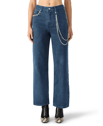 Steve Madden Women's Swift Mid-Rise Rhinestone Chain Jeans