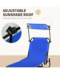 Outsunny 2-piece Chaise Lounge w/ Adjustable Backrest and Sunshade, Blue