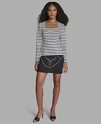 Bcbg Women's Stripe Square Neck Long-Sleeve Top