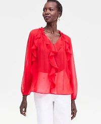 I.n.c. International Concepts Women's Ruffle-Trim V-Neck Blouse, Macy's Exclusive
