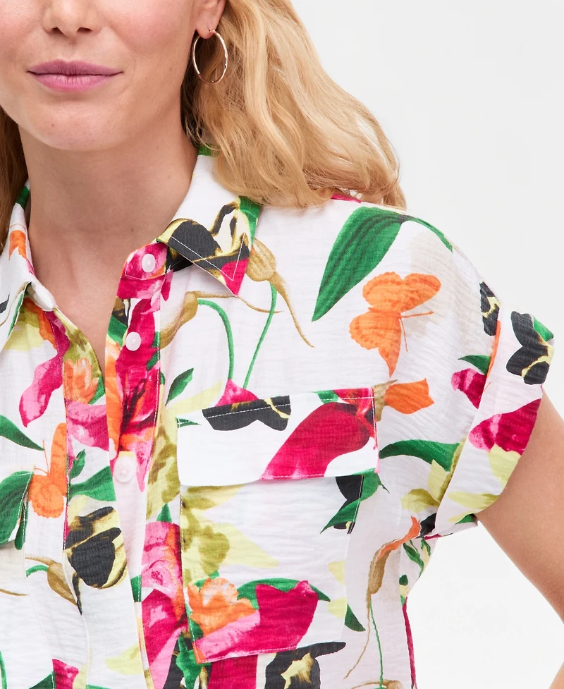 I.n.c. International Concepts Women's Printed Pocket-Front Short-Sleeve Top, Macy's Exclusive