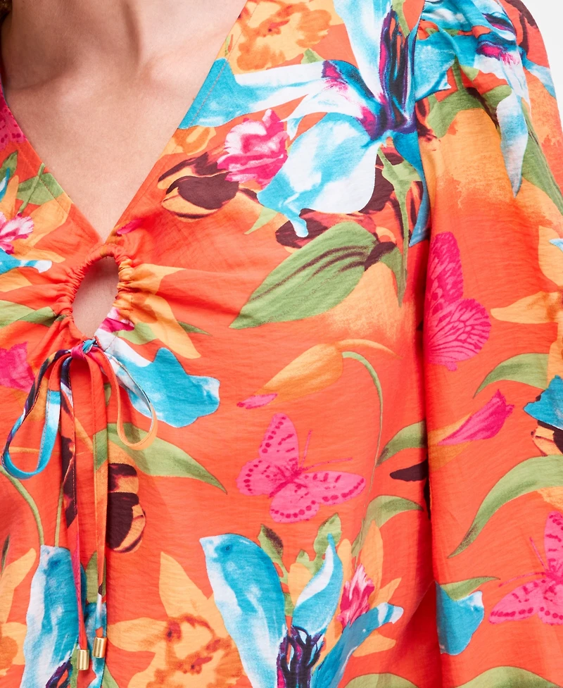 I.n.c. International Concepts Women's Floral-Print Keyhole Blouse, Macy's Exclusive