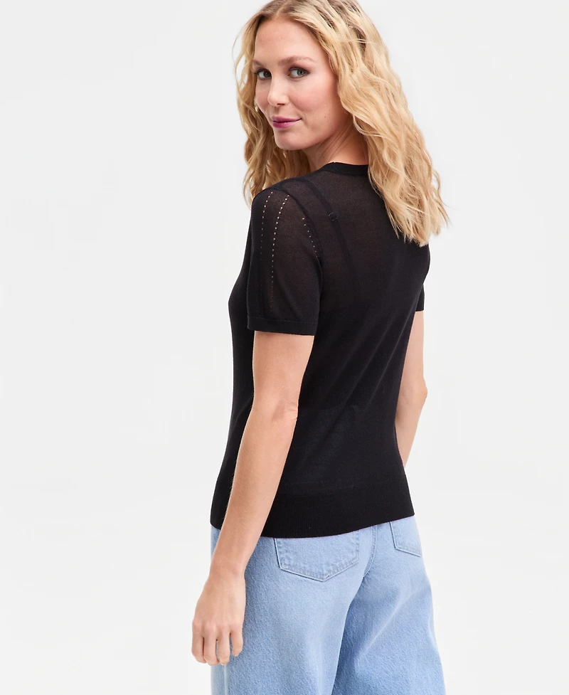 I.n.c. International Concepts Women's Lightweight Metallic-Knit Short-Sleeve Sweater, Macy's Exclusive