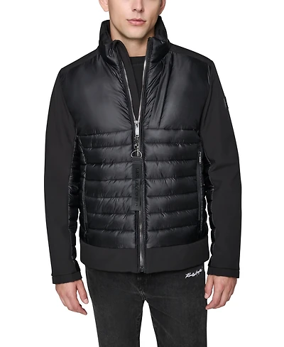 Karl Lagerfeld Paris Men's Mixed Media Quilted Jacket