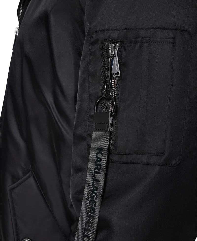 Karl Lagerfeld Paris Men's Embroidered Signature Hooded Bomber