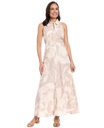 London Times Women's Sleeveless Button-Down Long Shirtdress