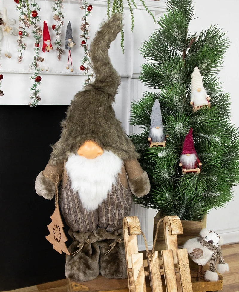 Northlight 33" Large Woodland Gnome with Striped Pants Holding Christmas Tree