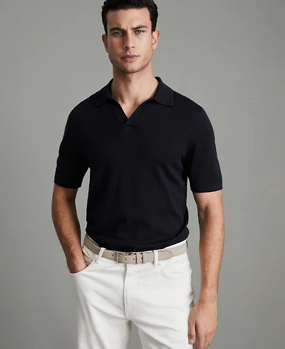 Reiss Men's Merino Wool Open Collar Polo Shirt