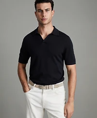 Reiss Men's Merino Wool Open Collar Polo Shirt