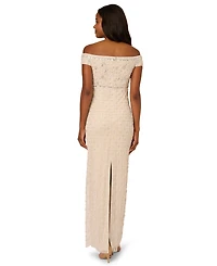 Adrianna Papell Women's Beaded Column Off-The-Shoulder Dress