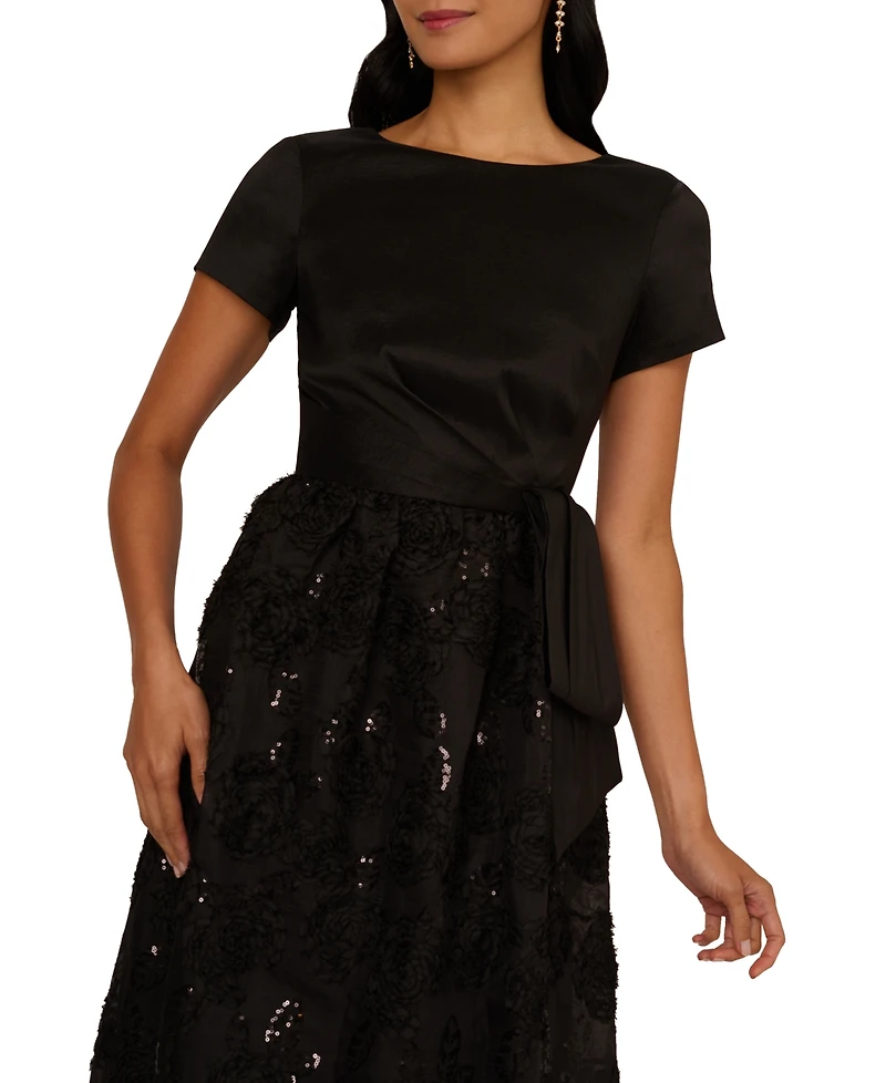 Adrianna Papell Women's Soutache Floral Combo Short-Sleeve Gown