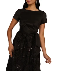 Adrianna Papell Women's Soutache Floral Combo Short-Sleeve Gown