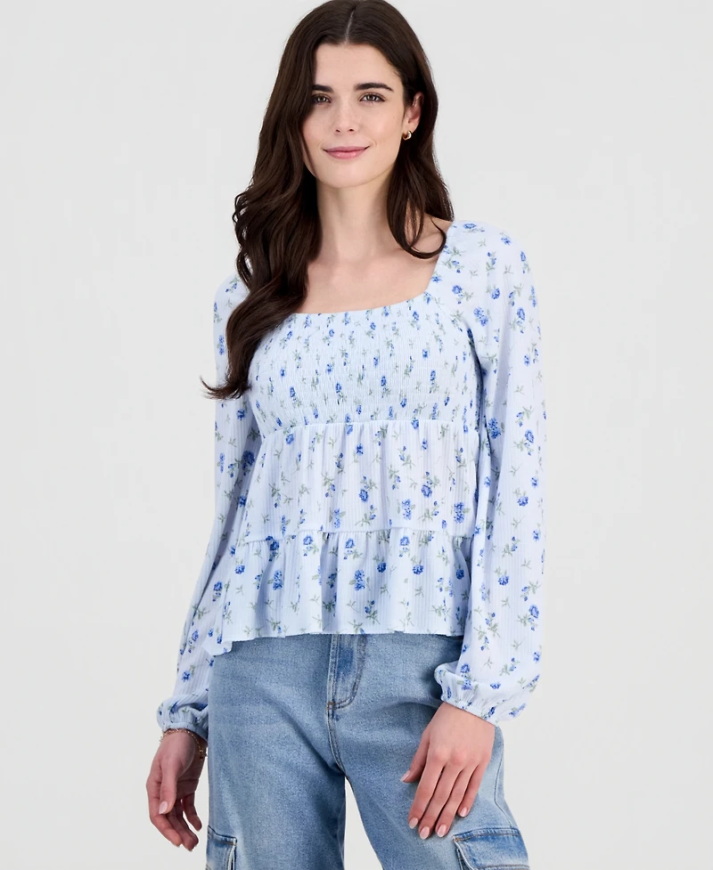 Madden Girl Juniors' Floral Tiered Babydoll Top