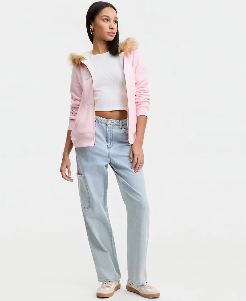 Madden Girl Juniors' Faux-Fur-Trim Hooded Sweatshirt