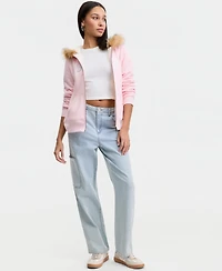 Madden Girl Juniors' Faux-Fur-Trim Hooded Sweatshirt