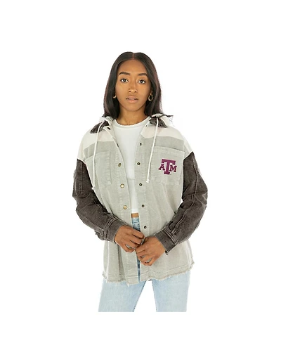 Gameday Couture Women's Gray Texas A&M Aggies Vintage Wash Corduroy Full-Snap Hooded Jacket
