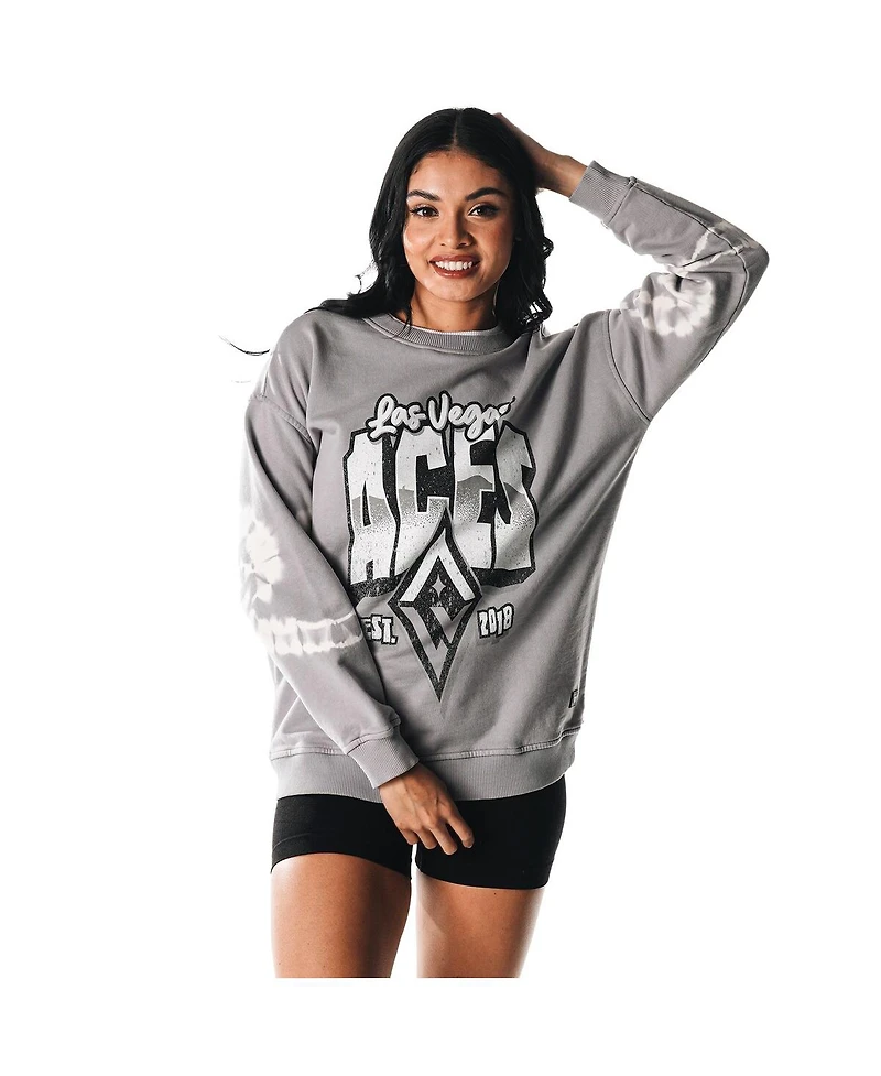 The Wild Collective Women's Gray Las Vegas Aces Double Collar Fleece Pullover Sweatshirt