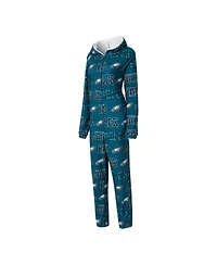 Concepts Sport Women's Green Philadelphia Eagles Roadway Allover Print Microfleece Full-Zip Union Suit