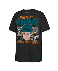 Mitchell & Ness Big Boys and Girls Macklin Celebrini Black San Jose Sharks Caricature T-Shirt