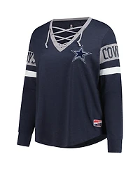 New Era Women's Navy Dallas Cowboys Plus Throwback Lace-Up Long Sleeve T-Shirt