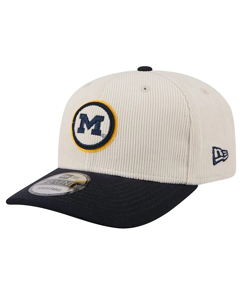 New Era Men's Cream/Navy Michigan Wolverines Loyal Corduroy 9SEVENTY Adjustable Hat