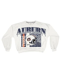 Pressbox Women's White Auburn Tigers Oversized Janice Retro Waist-Length Sweatshirt