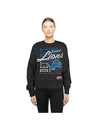 New Era Women's Black Detroit Lions Oversized Throwback Mineral Wash Crew Neck Sweatshirt