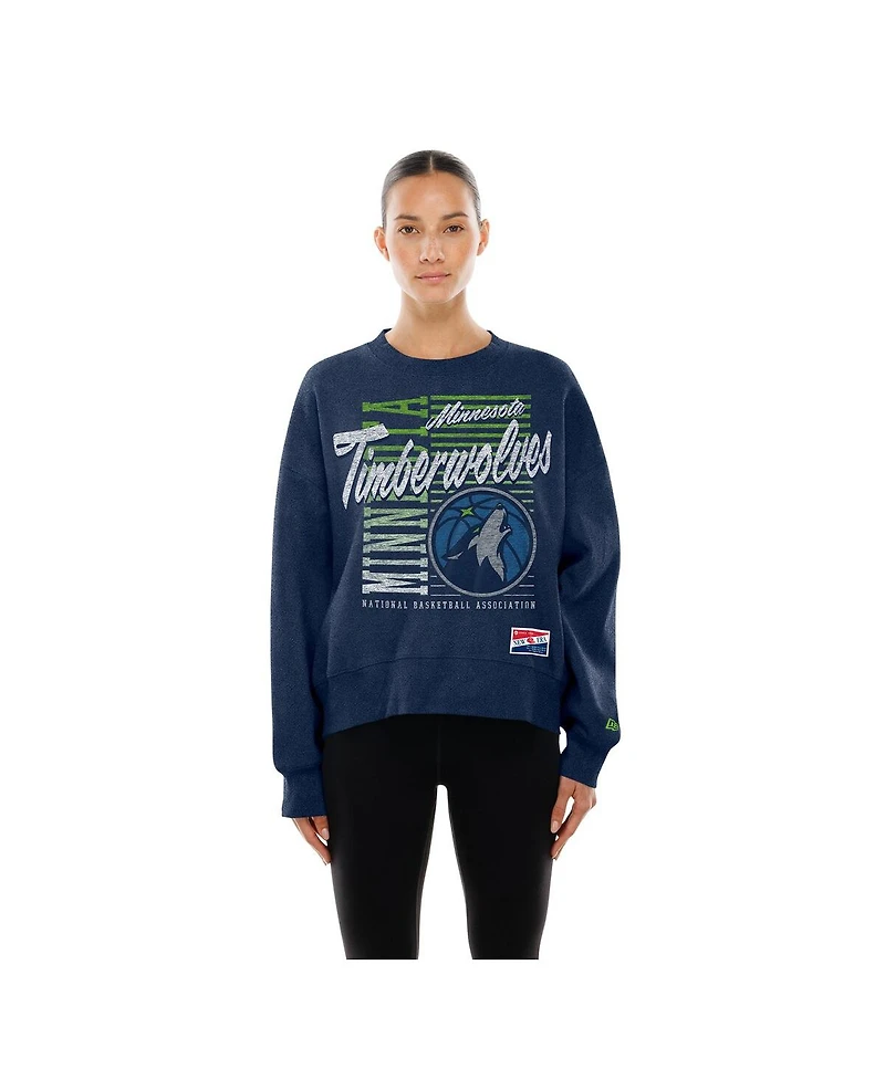 New Era Women's Navy Minnesota Timberwolves Boxy Throwback Mineral Wash Sweatshirt