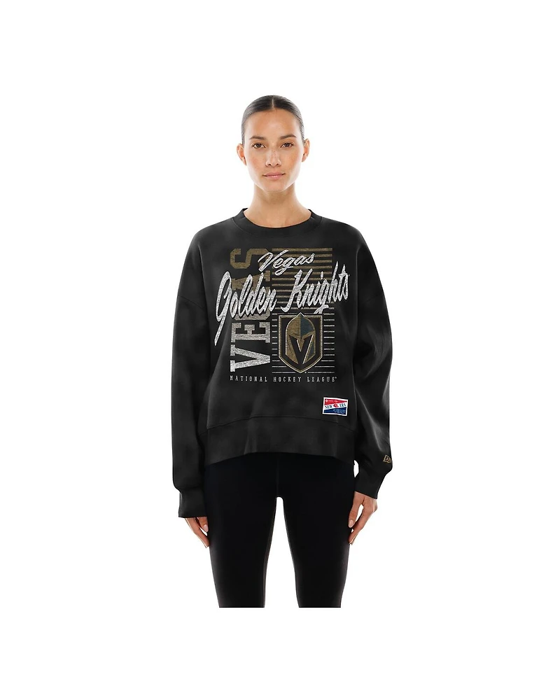 New Era Women's Black Vegas Golden Knights Oversized Throwback Mineral Wash Sweatshirt