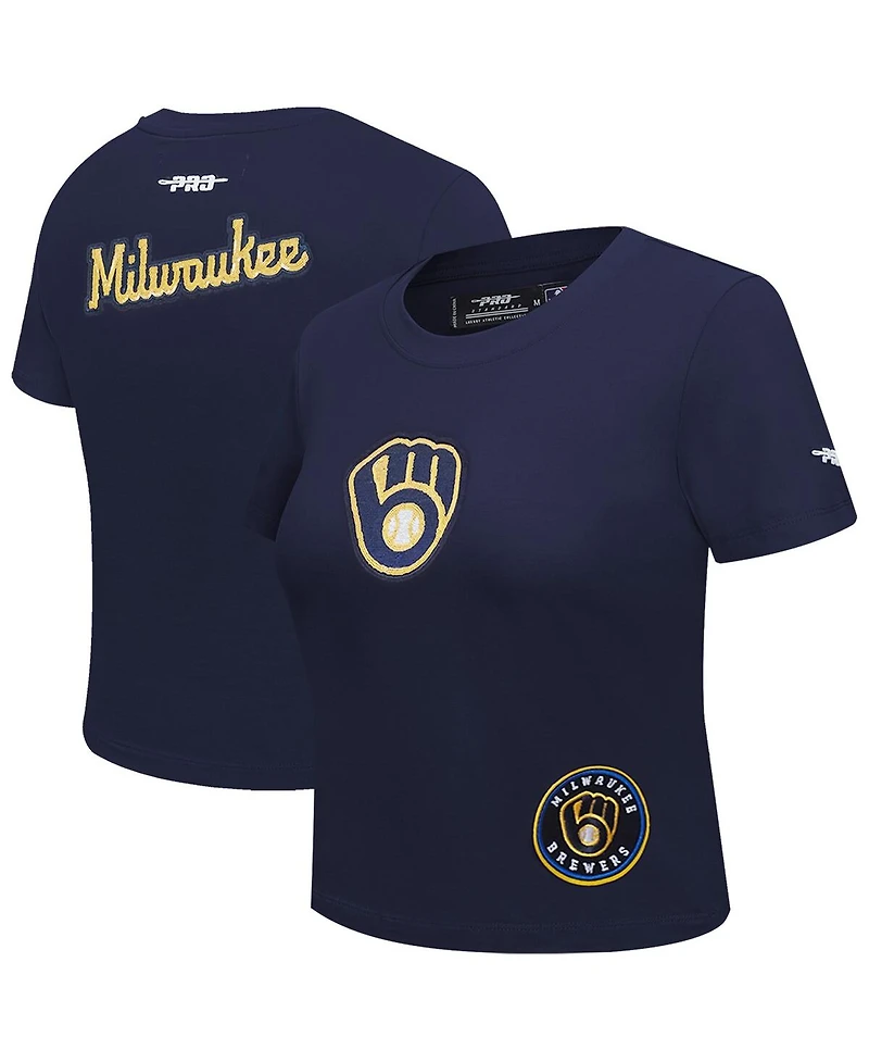 Pro Standard Women's Navy Milwaukee Brewers Game Day Classics Baby Doll Cropped T-Shirt