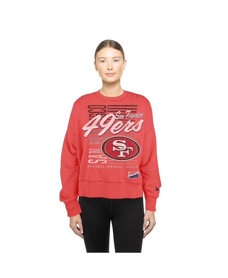 New Era Women's Scarlet San Francisco 49ers Oversized Throwback Mineral Wash Crew Neck Sweatshirt