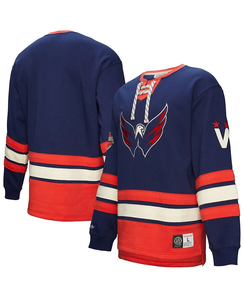 Mitchell & Ness Men's Navy Washington Capitals Heritage Lace-Up Pullover Sweatshirt