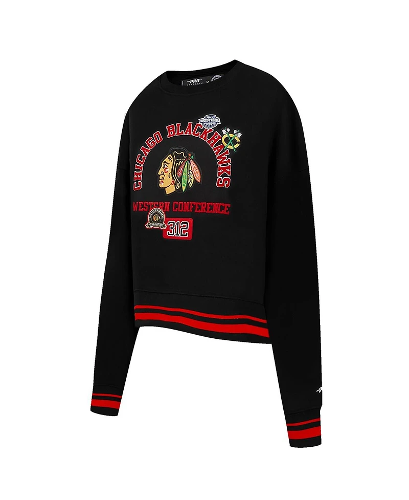 Pro Standard Women's Black Chicago Blackhawks Area Code Cropped Pullover Sweatshirt