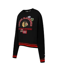 Pro Standard Women's Black Chicago Blackhawks Area Code Cropped Pullover Sweatshirt