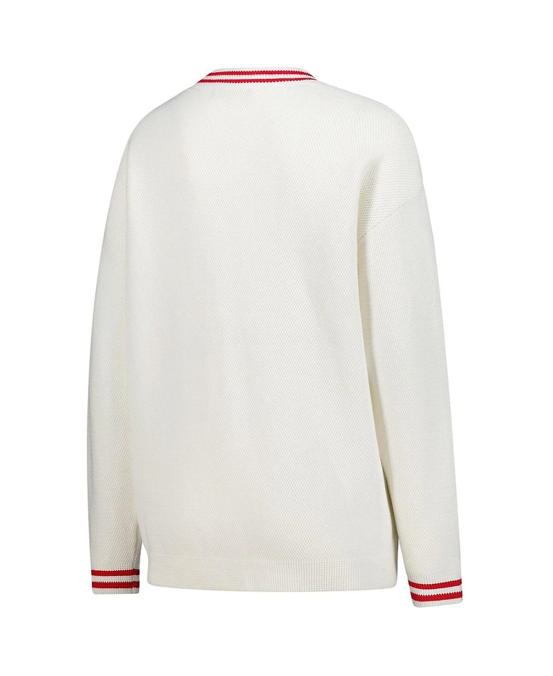 ZooZatz Women's Cream Ohio State Buckeyes Striped Knit Button-Up Cardigan