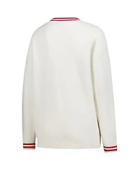 ZooZatz Women's Cream Ohio State Buckeyes Striped Knit Button-Up Cardigan