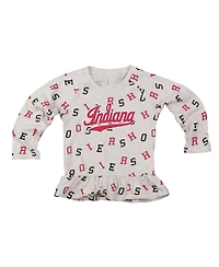 Wes & Willy Baby Girls 2-Piece Oatmeal Indiana Hoosiers Ruffle Raglan Long Sleeve T-Shirt and Leggings Set
