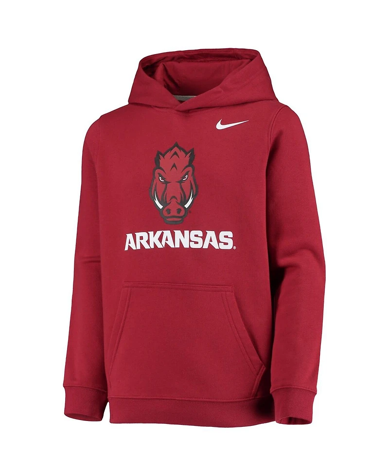 Nike Big Boys and Girls Cardinal Arkansas Razorbacks Stadium Club Fleece Pullover Hoodie