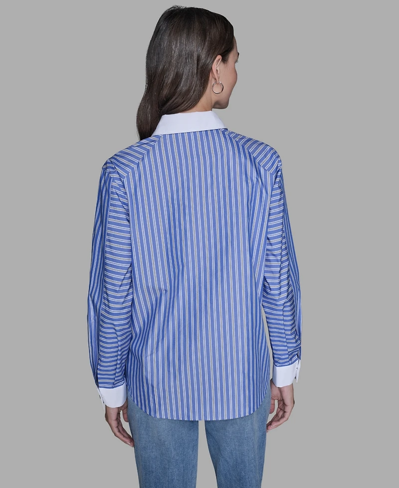 Karl Lagerfeld Paris Petite Collared Long-Sleeve Shirt